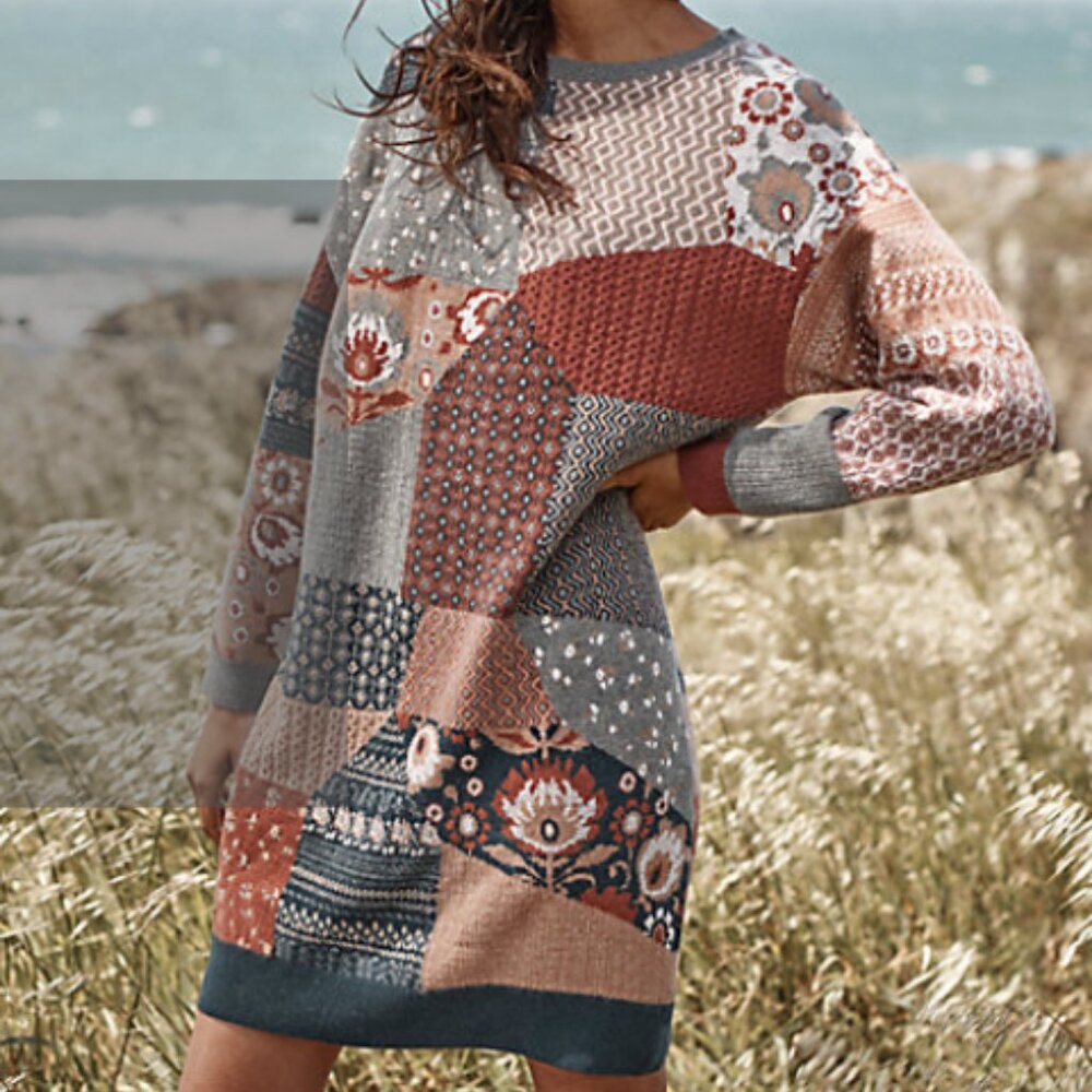 Garnet Hill Cashmere Patchwork Knit Dress - Multicolor Size XS